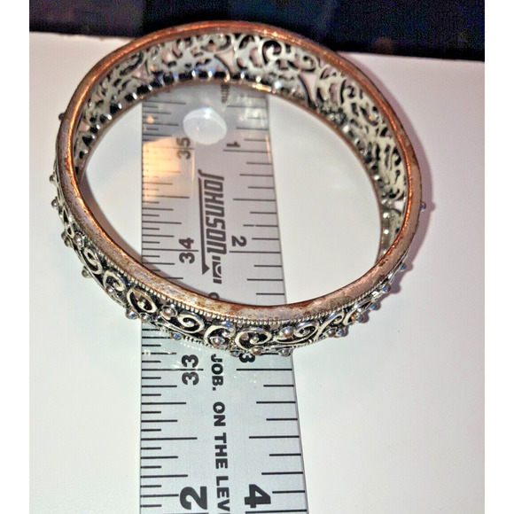 Silver-Tone Open Filigree Paisley Design 2 7/8 Inch Around Bangle Bracelet! - Picture 10 of 10